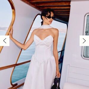 Watters Rickey Strapless Basque-Waist A-Line Midi Dress with Scarf Anthropologie